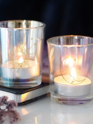 Iridescent Sun and Moon Votive Candle Holders