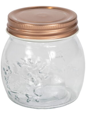 Kitchen Glass Embossed Storage Jar With Copper Screw Lid - Small