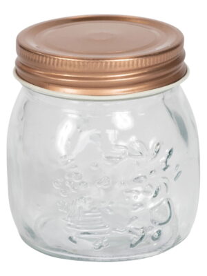 Kitchen Glass Embossed Storage Jar With Copper Screw Lid - Large