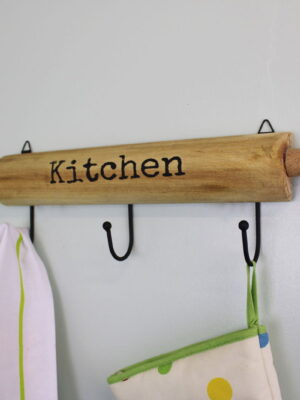 Kitchen Wall Hooks, 4 Hooks with a Rolling Pin Design