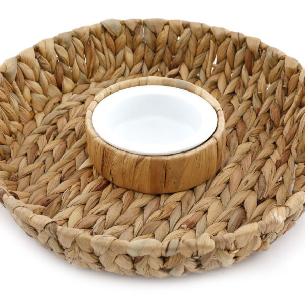 Circular Raffia Weaved Chip & Dip Tray 35cm