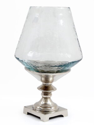 Hurricane Pillar Candle Stand Silver