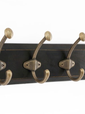 Wooden Base With 4 Brass Coat Hooks