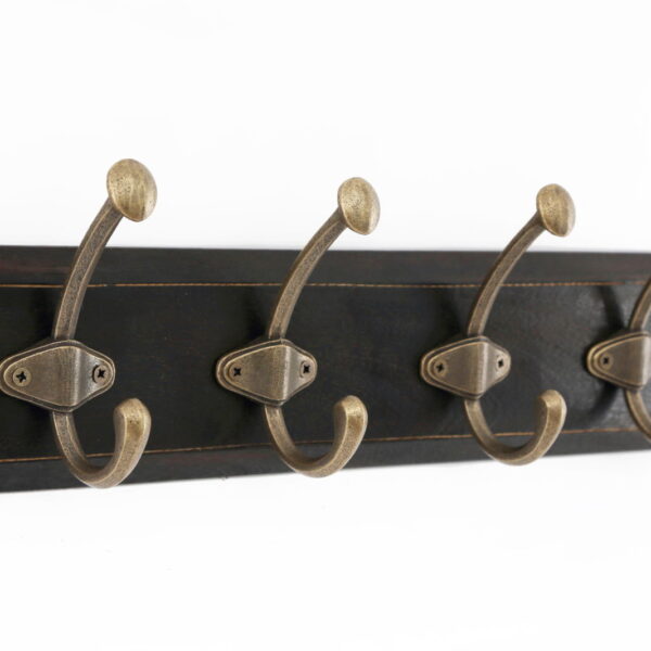 Wooden Base With 4 Brass Coat Hooks