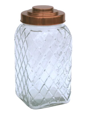 Copper Lidded Square Glass Jar - 12 Inch Large