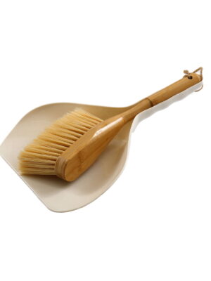 Cream Dustpan & Bamboo Wooden Brush