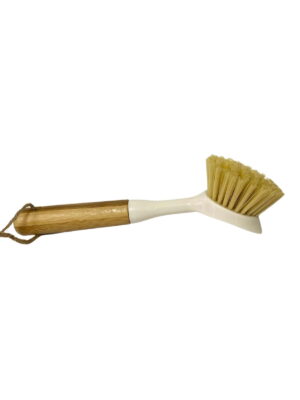 Cream Washing Up Brush with Bamboo Wooden Handle