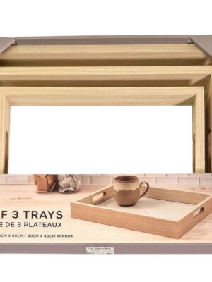 Cream Linen Style Glass Bottom Serving Trays Set of 3