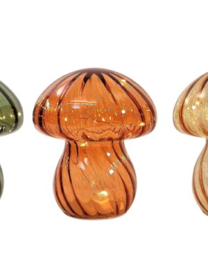 Coloured Glass Mushroom L.E.D Light Set of 3 G/O/Y