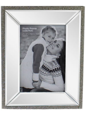 4 x 6 Mirrored Freestanding Photo Frame With Crystal Detail