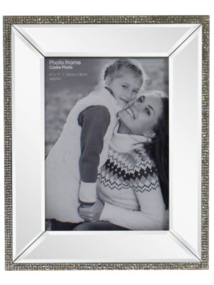 5 x 7 Mirrored Freestanding Photo Frame With Crystal Detail