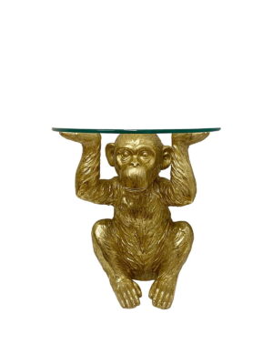 Gold Chimp With Glass Top Side Table