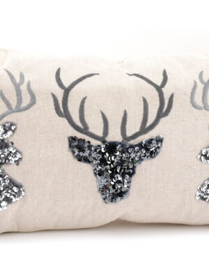 Silver Embellished Reindeer Cushion