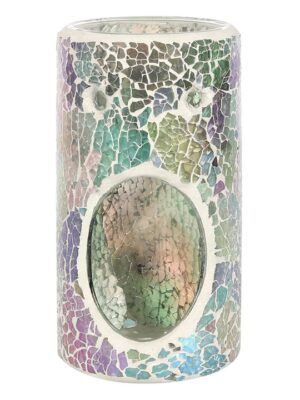 Pillar Light Blue Iridescent Crackle Oil Burner and Wax Warmer