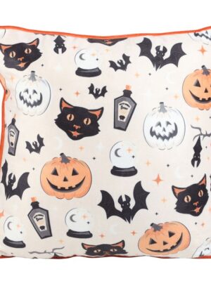 35cm Square Spooky Cat and Pumpkin Print Cushion