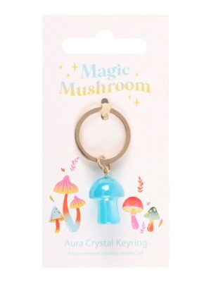 Blue Aura Crystal Mushroom Keyring