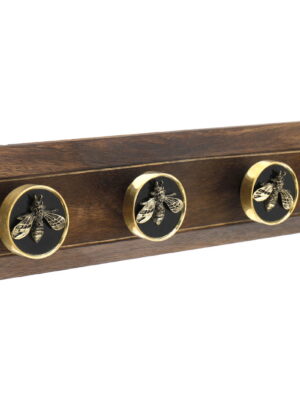 Four Bee Design Coat Knobs On A Wooden Base