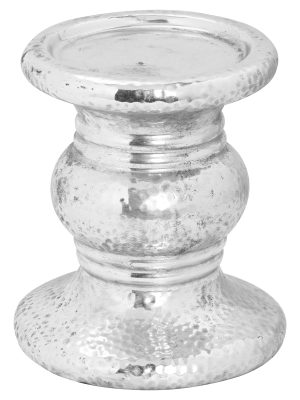 Silver Punch Faced Ceramic Candle Holder
