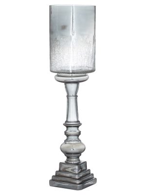 Silver Smoked Midnight Glass Top Tall Candle Pillar Holder