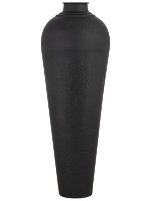 Matt Black Large Hammered Vase With Lid