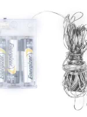 100 LED Battery Micro Lights Silver Wire 10m