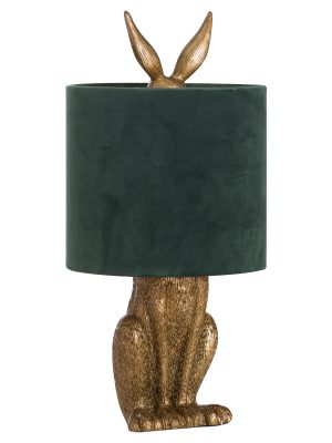 Antique Gold Hare Table Lamp With Green Velvet Shade
