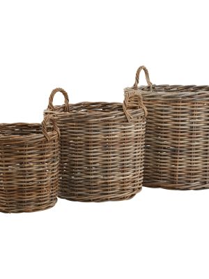 Set of 3 Kubu Rattan Round Storage Baskets