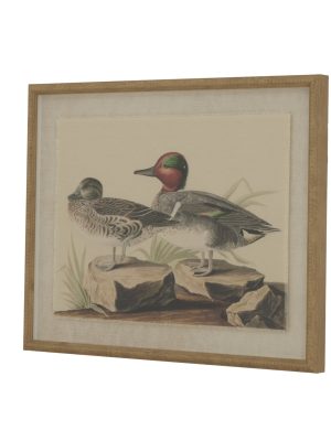 Flora & Fauna Collection Teals On Linen In Beaded Frame