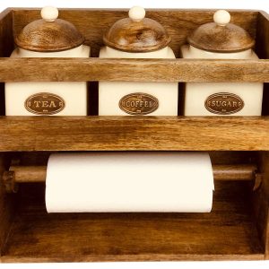 Kitchen Roll Holder With 3 Jars