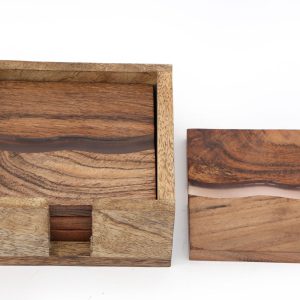 Wooden Wave Design Coasters In A Wooden Holder