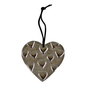 Hanging Silver Metal Heart Ornament, 10cm