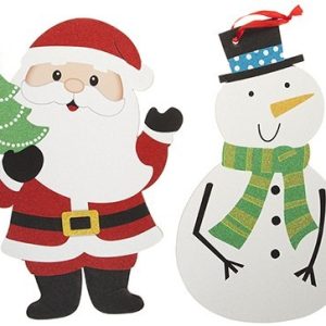 2 Assorted Glitter Printed Christmas Door Hangers With H-tag