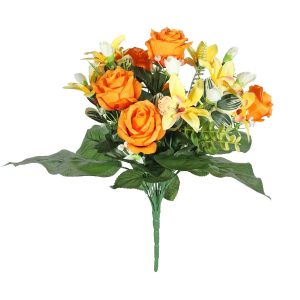 Orange Pembroke Leafy and Orchid Mixed Bunch