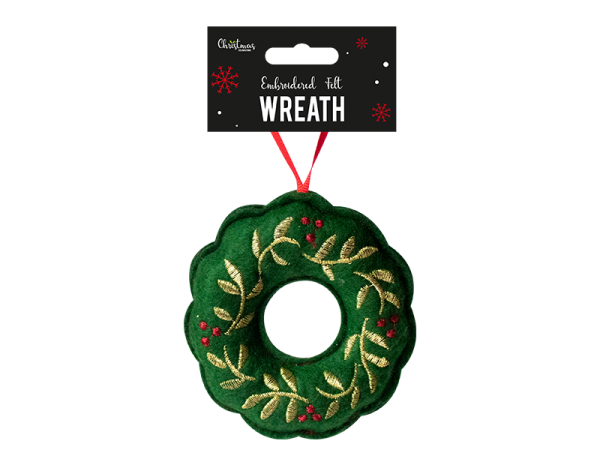 Embroidered Felt Wreath Decoration (10cm)