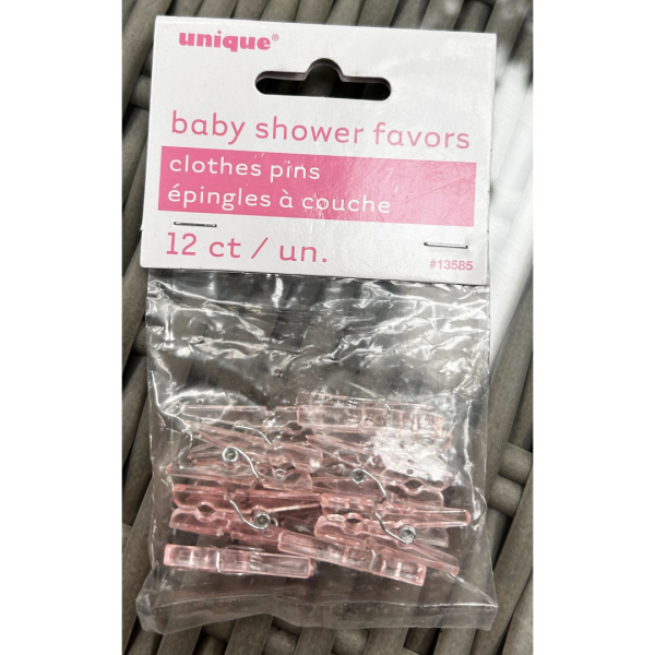 Pink Clothes Pegs - Baby Shower Decorations pk 12