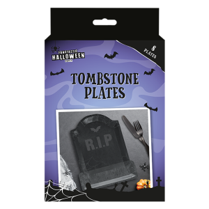 Halloween Embossed Tombstone Shaped Paper Plates (8 Pack)
